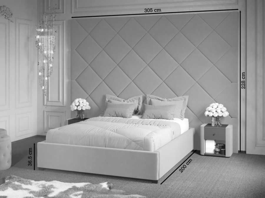 Pat Tapitat Panou Inalt C3 Dubai Gri pentru saltea 190 rabatabil+lada