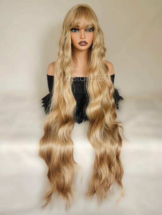120см Дълга Руса перука с бретон къдрава Rapunzel Cosplay
