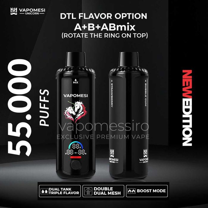 New! Vape Vapomesi Unicorn 55.000 Puffuri  A+ B + AB Mix 3 Arome