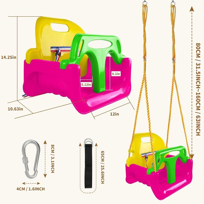 Детска люлка 3-в-1 KINSPORY – расте заедно с детето (тъмно розова)