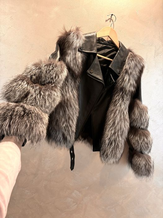 geaca piele naturala si blana vulpe 36/S