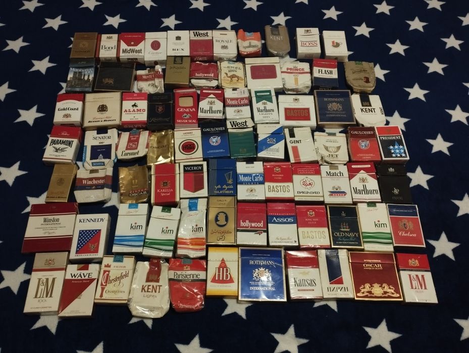 Colectie pachete tutun, vintage anii 1970-1990, 79 bucati