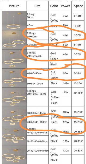 Кръгове, висящи светещи ЛЕД рингове златни, кафе, розово злато