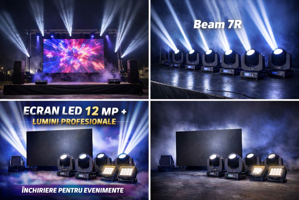 Închiriez ecran LED 12 mp + lumini profesionale evenimente