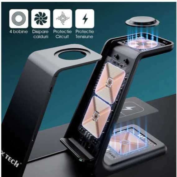 Suport birou incarcare - wireless 3IN 1  incarcare ceas-casti  Samsung -Apple