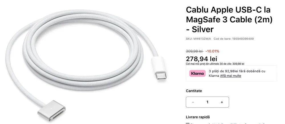 Cablu Apple USB-C la MagSafe 3