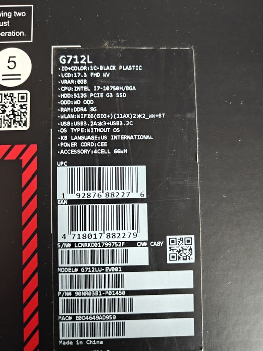 Laptop asus rog  i7 10750h /16gb/1650rtx, ecran de 17 inch, stare foarte buna