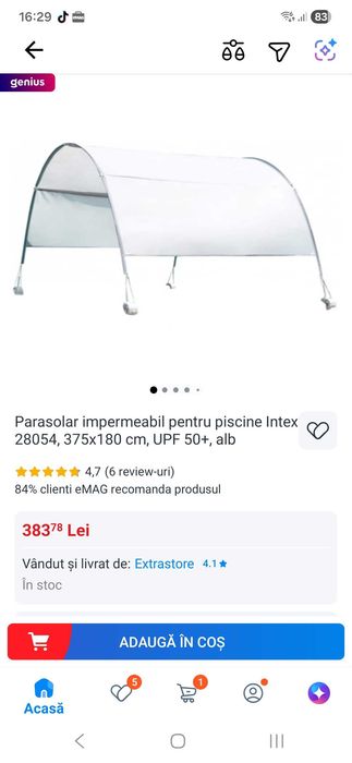 Parasolar impermeabil pt piscine Intex 28054,375x180cm,UPF 50+,alb