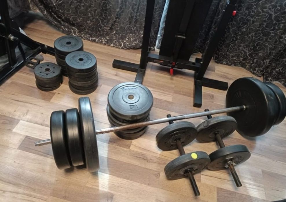 Haltera +gantere+Banca reglabila 155 kg discuri