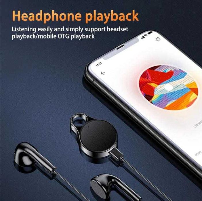 Android OTG MP3 Плеър Колие Ключодържател Подслушвател Ултрасензитивен Диктофон Гласова Активация Omnidirectional Двоен Динамичен Микрофон Обхват 200М