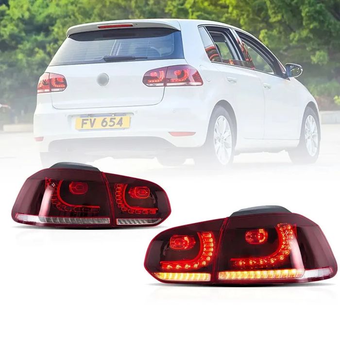 Диодни стопове за VW GOLF 6 (2008-2014) GTI / R look с бягащ мигач - червени