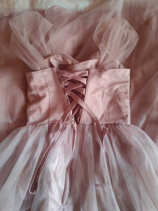 Официална дълга рокля, светло розово, тюл