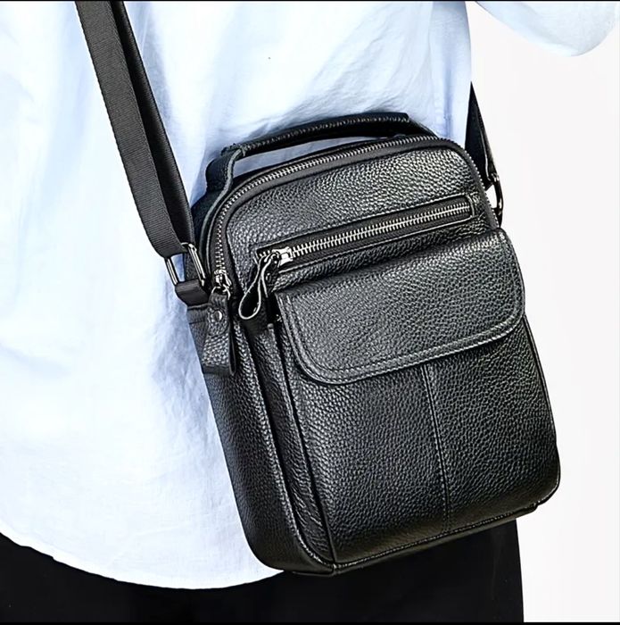 Мъжка кожена чанта с елегантна визия /Черна естест. кожа -20% Промоция