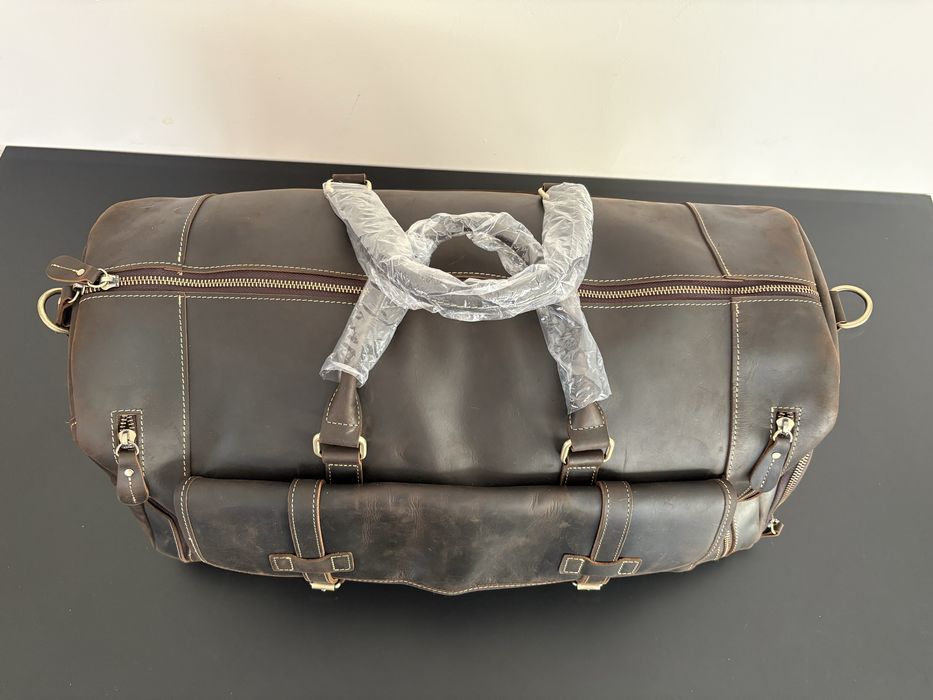 Кожен сак / пътна чанта от конска естествена кожа – тъмно кафяво