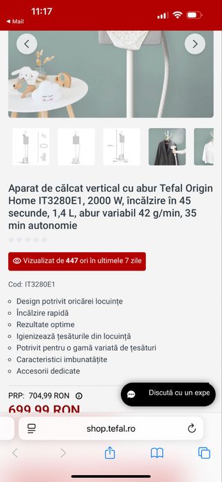 Aparat de calcat cu aburi vertical tefal