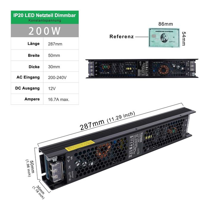 Sursă LED REYLAX 12V 200W 16,7A, dimabilă TRIAC și 0/1–10V