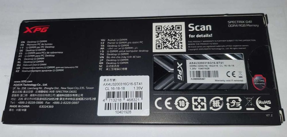 Memorie 16GB DDR4 3200MHz ADATA XPG Spectrix D41 Titanium RGB Sigilata