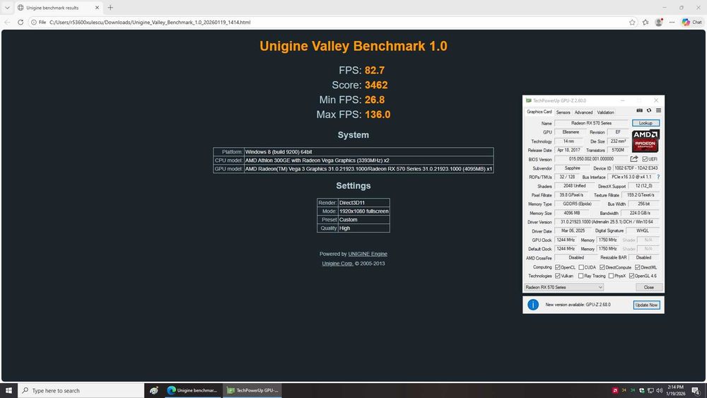 Placa video gaming Sapphire  RX 570 cu 4 GB model ITX
