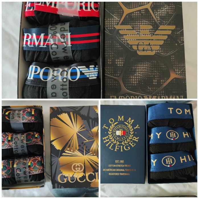Boxeri Barbati Emporio Armani Gucci Tommy Hilfiger / Set 3 perechi in cutie