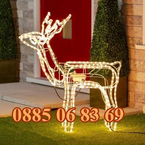 Голям LED светещ елен жълта светлина, коледен елен, коледна украса