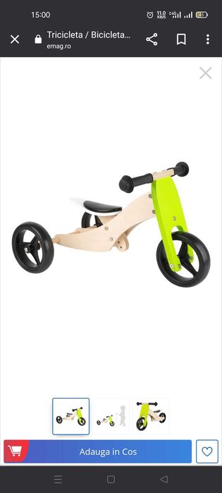 Tricicleta/bicicletă 2 in 1 din lemn
