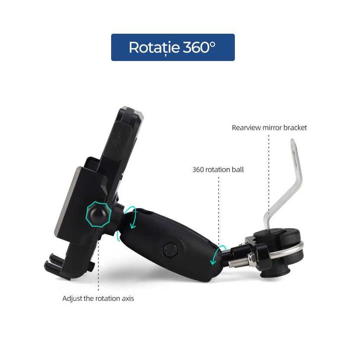 Suport telefon moto.atv,auto cu incarcare wireless