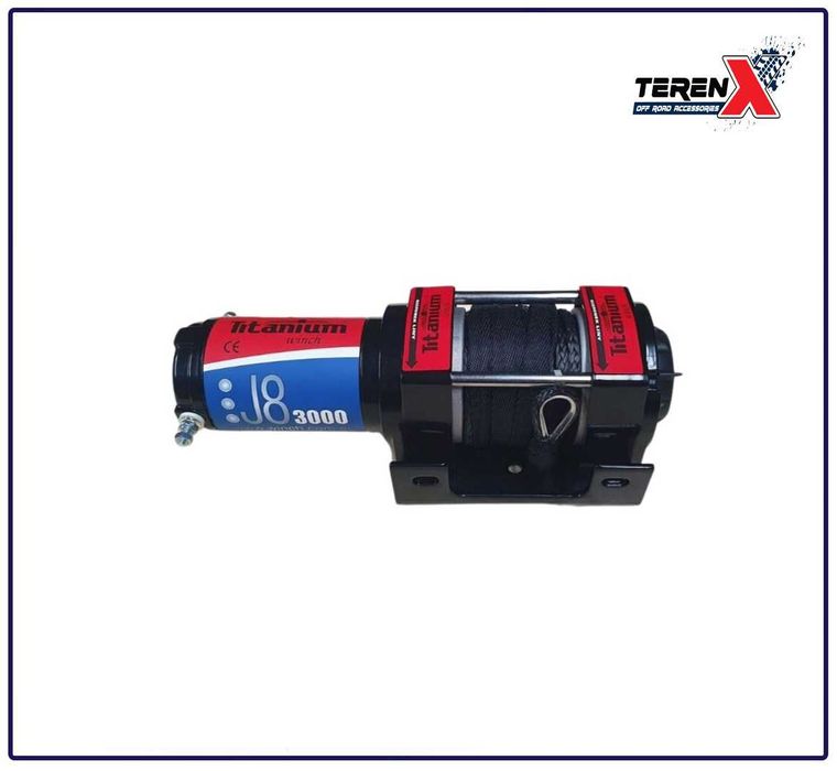 Troliu ATV Titanium Winch J8 3000 LBS (1360kg) cu șufă sintetică