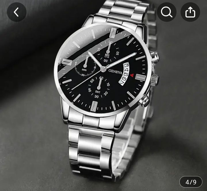 Комплект от луксозен мъжки моден часовник с календар и бижу