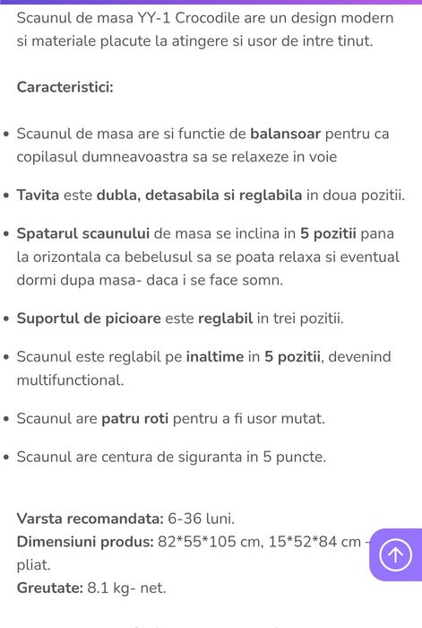 Vand scaun de masa pentru diversificare bebe