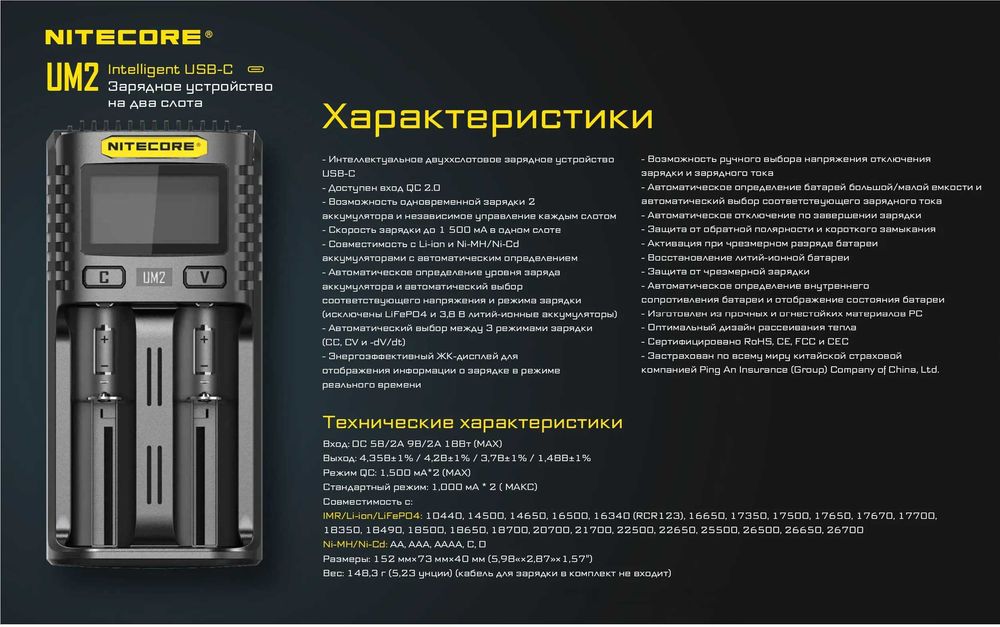 Зарядное устройство Nitecore UM2 type-c