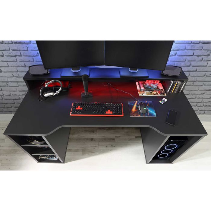 Бюро KringX Juego, 160x91x72 см, Цвят черен, Включва LED