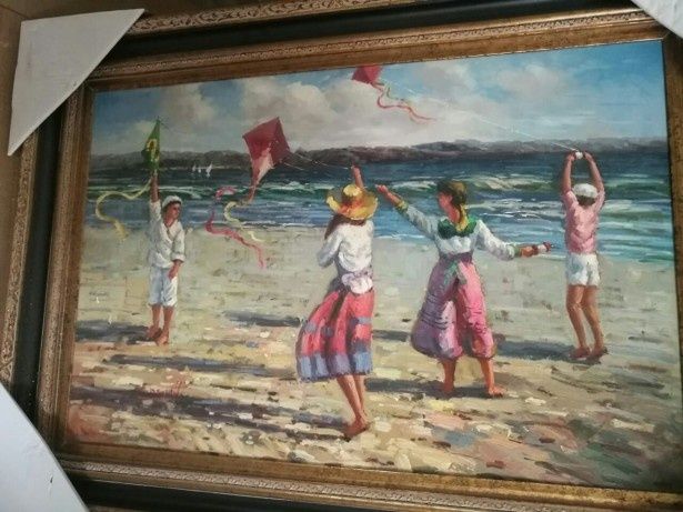 Ulei pe pânză "Joc pe plaja "