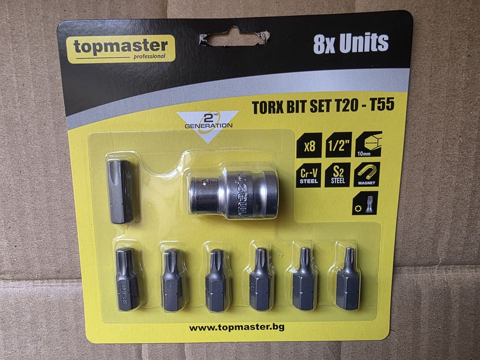 Нови накрайници TORX с адаптер 1/2 и тресчотка 1/4 CHROME VANADIUM.