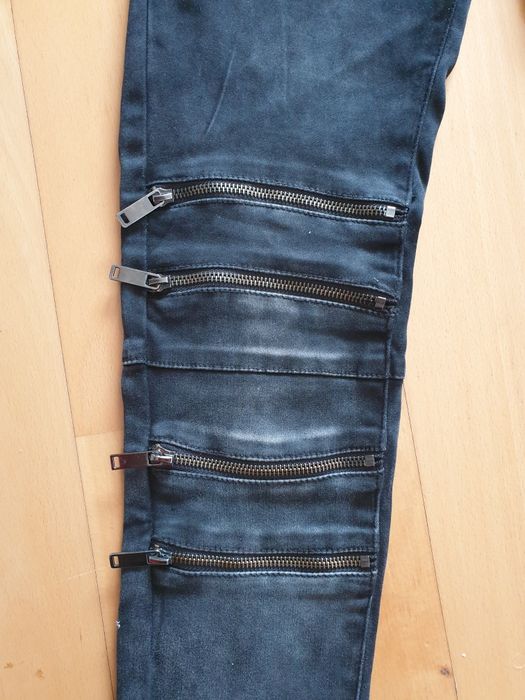 Blugi Jeans skinny, cu fermoare la genunchi