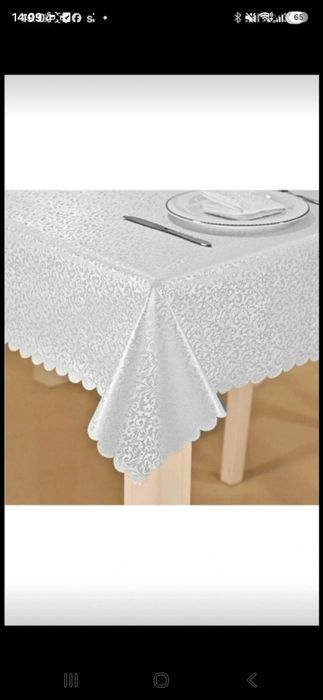 Față de masa din damasc satinat, alb luminos 120/220 cm, sigilata