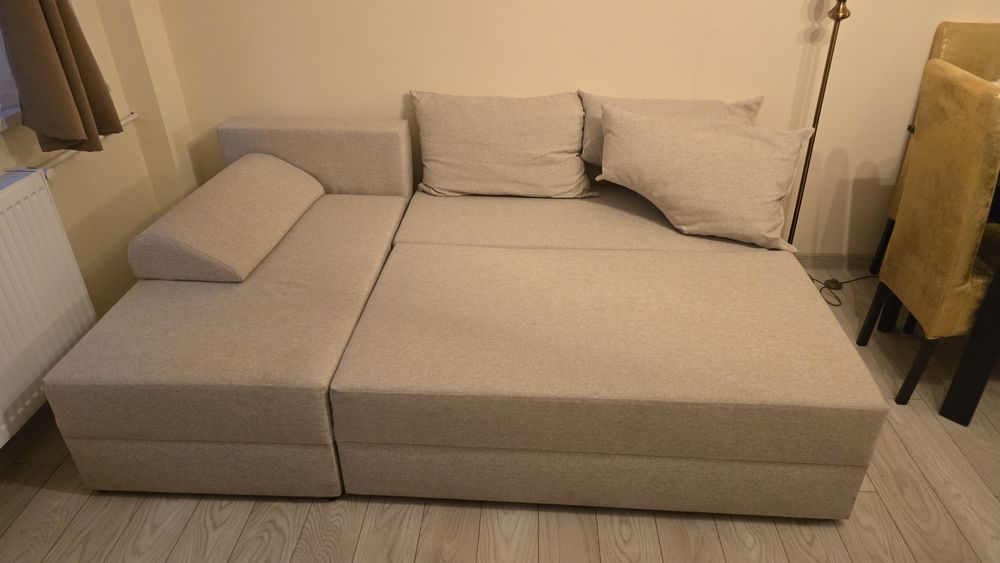 Colțar living extensibil pe dreapta cu lada,crem 210×135