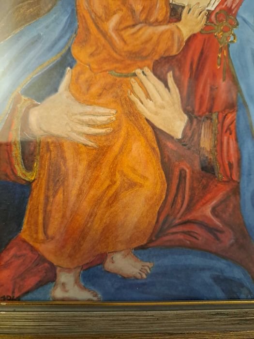 icoana Fecioara Maria cu Pruncul desen acuarele 16/21,5 cm