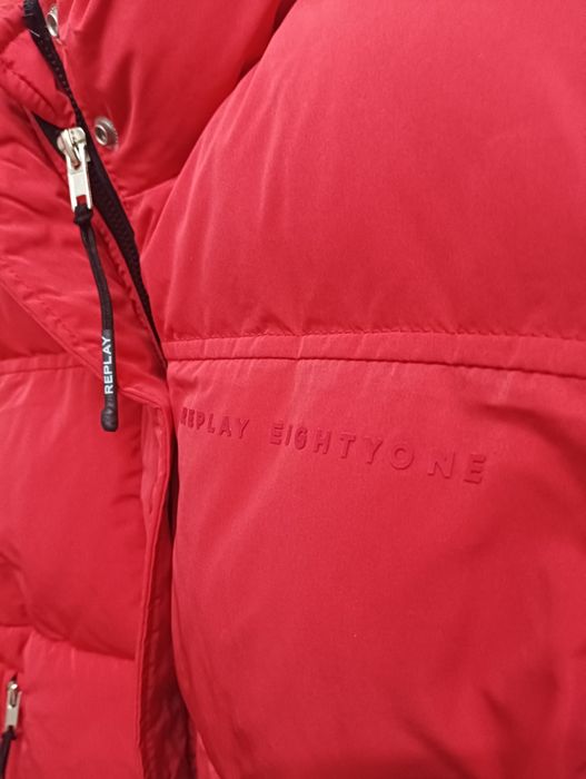 Оригинално дамско яке Replay XS S ново зимно червено пухено
