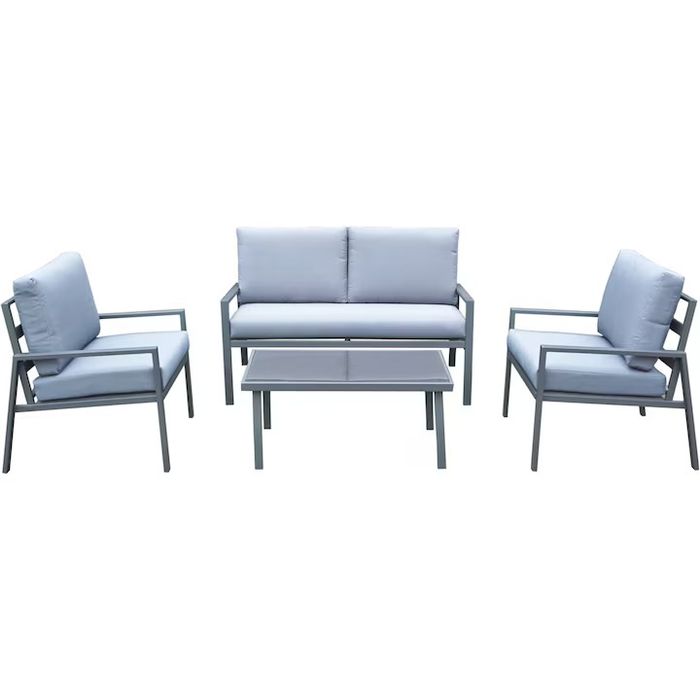 Set mobilier gradina/terasa , masa canapea, 2 fotolii, include perna , culoare gri noua
