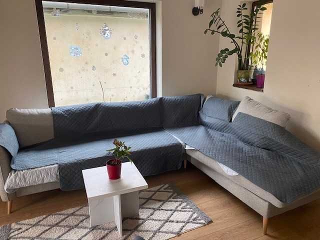 Husa canapea coltar 2 locuri impermeabila - L-shape, anti-alunecare, gri inchis