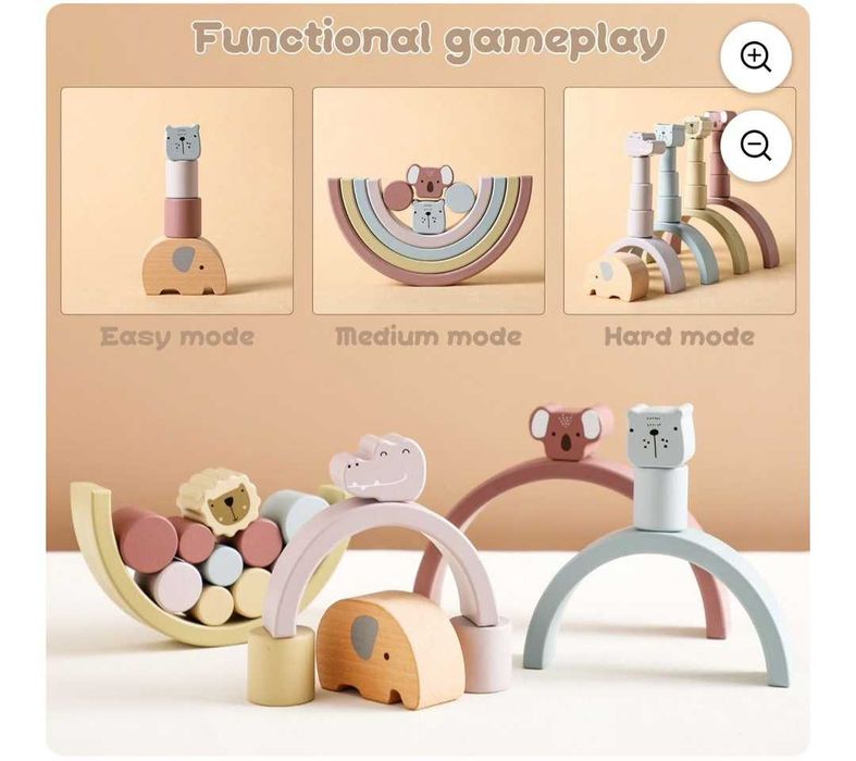 Комплект дървени играчки Монтесори, ЕКО боя