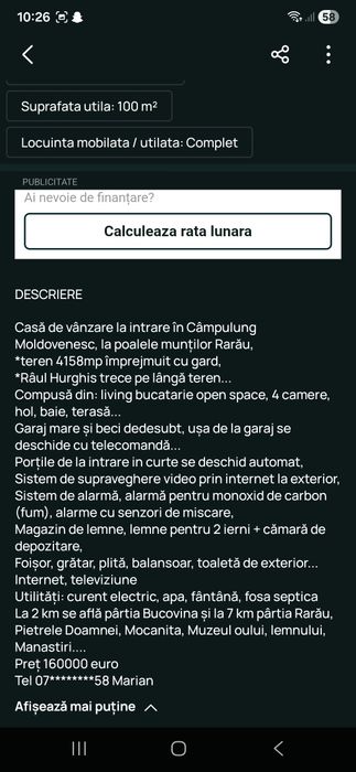 Casă/Cabană de vânzare în Bucovina Câmpulung Moldovenesc , 4158mp  teren  împrejmuit cu gard,