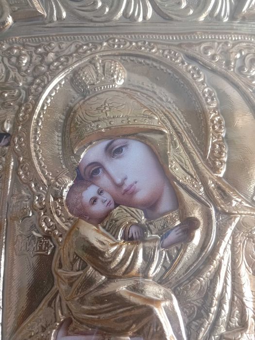 Уникална Руска Икона  с Обков  Почаевската Богородица и Светци