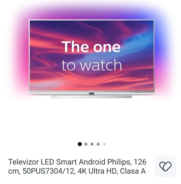 Televizor LED Smart Android Philips, 126 cm, 50PUS7304/12, 4K Ultra HD, Clasa A
