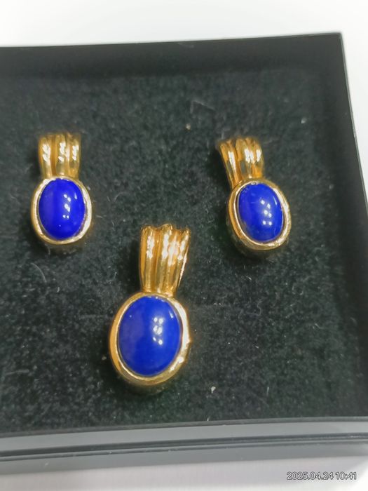 Vind set cercei și pandantiv din aur 8kt cu lapiz lazuli