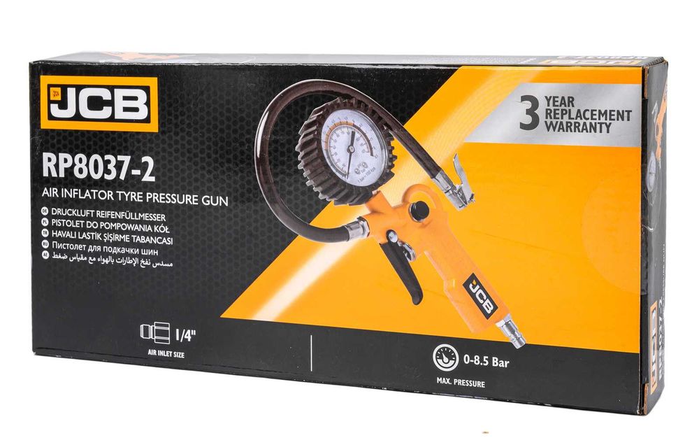 Професионален пневматичен пистолет за помпане на гуми с манометър, JCB
