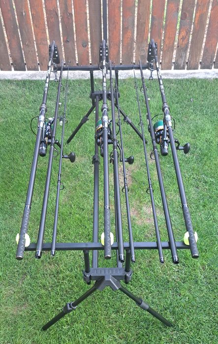 Set Pescuit,3 Lansete 3,90m+3 Mulinete Storm 9S Long Cast+Rod Pod