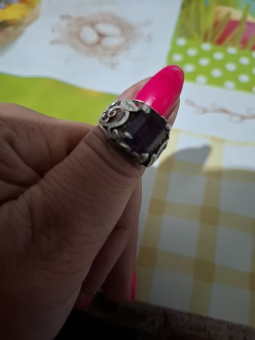 Inel Art Deco argint 925 cu ametist fatetat m 58