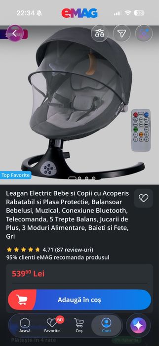 Balansoar/leagan electric bebe