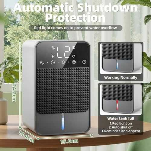 Нов Преносим влагоуловител 1.8L за баня спалня 600ml/24H LED светлина